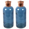 Countryfield Bloemenvaas Firm Bottle - 2x - transparant blauw/koper - glas - D11 x H27 cm - Vazen