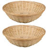 Broodmand rond - 2x - bamboe hout - D22 cm - mandje rotan/riet - broodmand