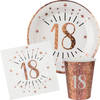 Verjaardag feest bekertjes/bordjes en servetten leeftijd - 30x - 18 jaar - rose goud - Feestpakketten