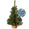 Mini kerstboom groen met verlichting - in jute zak - H60 cm - blauw - Kunstkerstboom