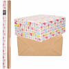 6x Rollen kraft inpakpapier happy birthday pakket - bruin 200 x 70 cm - Cadeaupapier