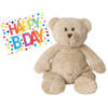 Pluche knuffel Happy Horse knuffelbeer 32 cm met Happy Birthday wenskaart - Knuffelberen