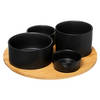 5Five Serveerplank/borrelplank hapjes/saus/tapas - aardewerk - zwart - incl. 4x schaaltjes - Serveerplanken