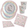 Eenhoorn feest wegwerp servies set - 10x bordjes / 10x bekers / 20x servetten - roze - Feestpakketten