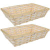 Broodmand rechthoekig - 2x - gevlochten bamboe hout - 34 x 24 x 8 cm - naturel/blank - broodmand