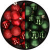 36x stuks kunststof kerstballen rood en donkergroen 3 en 4 cm - Kerstbal