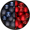 36x stuks kunststof kerstballen donkerblauw en rood 3 en 4 cm - Kerstbal