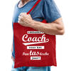 Bellatio Decorations cadeau tas voor coach/trainer - bedankt - rood - katoen - 42 x 38 cm - Feest Boodschappentassen