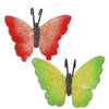 Tuindecoratie bloempothanger vlinder - set 2x - groen/rood - kunststeen - 13 x 10 cm - Tuinbeelden