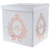 Enveloppendoos just married - Bruiloft - wit/rose goud - karton - 20 x 20 cm - Feestdecoratievoorwerp