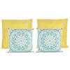 Bank/tuin kussens set - binnen/buiten - 4x stuks - blauw/geel print - In een 2 kleuren mix - Sierkussens