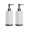 2x stuks zeeppompje/dispenser wit keramiek/acaciahout 7 x 19 cm - Zeeppompjes