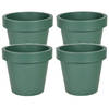 Mega Collections Plantenpot/bloempot - 4x - kunststof - donkergroen - D16 x H14 cm - Plantenpotten