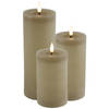 LED kaarsen/stompkaarsen - set 3x - beige - H12,5, H15 en H20 cm - warm wit - LED kaarsen