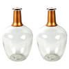 Countryfield Bloemenvaas Firm Big Bottle - 2x - helder transparant/koper - glas - D15 x H25 cm - Vazen