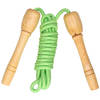 Kids Fun Springtouw speelgoed met houten handvat - groen - 240 cm - buitenspeelgoed - Springtouwen