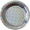 Santex feest wegwerpbordjes - glitter - 10x stuks - 23 cm - zilver - Feestbordjes