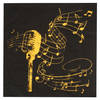 Santex muziek thema feest servetten - 20x stuks - 25 x 25 cm - papier - zwart/goud - Feestservetten