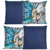 Bank/tuin kussens set - voor binnen/buiten - 4x stuks - donkerblauw/tropical print - 45 x 45 cm - Sierkussens