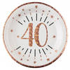 Santex Verjaardag feest bordjes leeftijd - 10x - 40 jaar - rose goud - karton - 22 cm - Feestbordjes