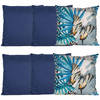 Bank/tuin kussens set - voor binnen/buiten - 6x stuks - donkerblauw/tropical print - 45 x 45 cm - Sierkussens