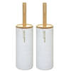 2x stuks WC-/toiletborstel met houder rond wit met marmer effect kunststof/bamboe 38 cm - Toiletborstels