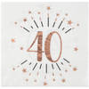Santex Verjaardag feest servetten leeftijd - 10x - 40 jaar - rose goud - 33 x 33 cm - Feestservetten