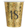 Santex Verjaardag feest bekertjes leeftijd - 10x - 18 jaar - goud - karton - 270 ml - Feestbekertjes
