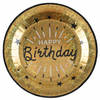 Santex Verjaardag feest bordjes happy birthday - 10x - goud - karton - 22 cm - rond - Feestbordjes