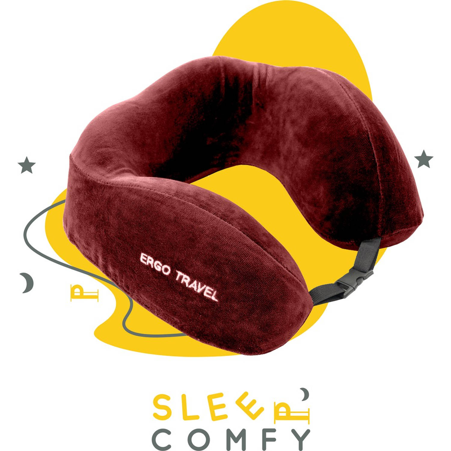 Sleep Comfy Ergo Travel Serie Luxe Reiskussen Traagschuim Bordeaux Memory Foam- Vliegtuig Auto Thuis