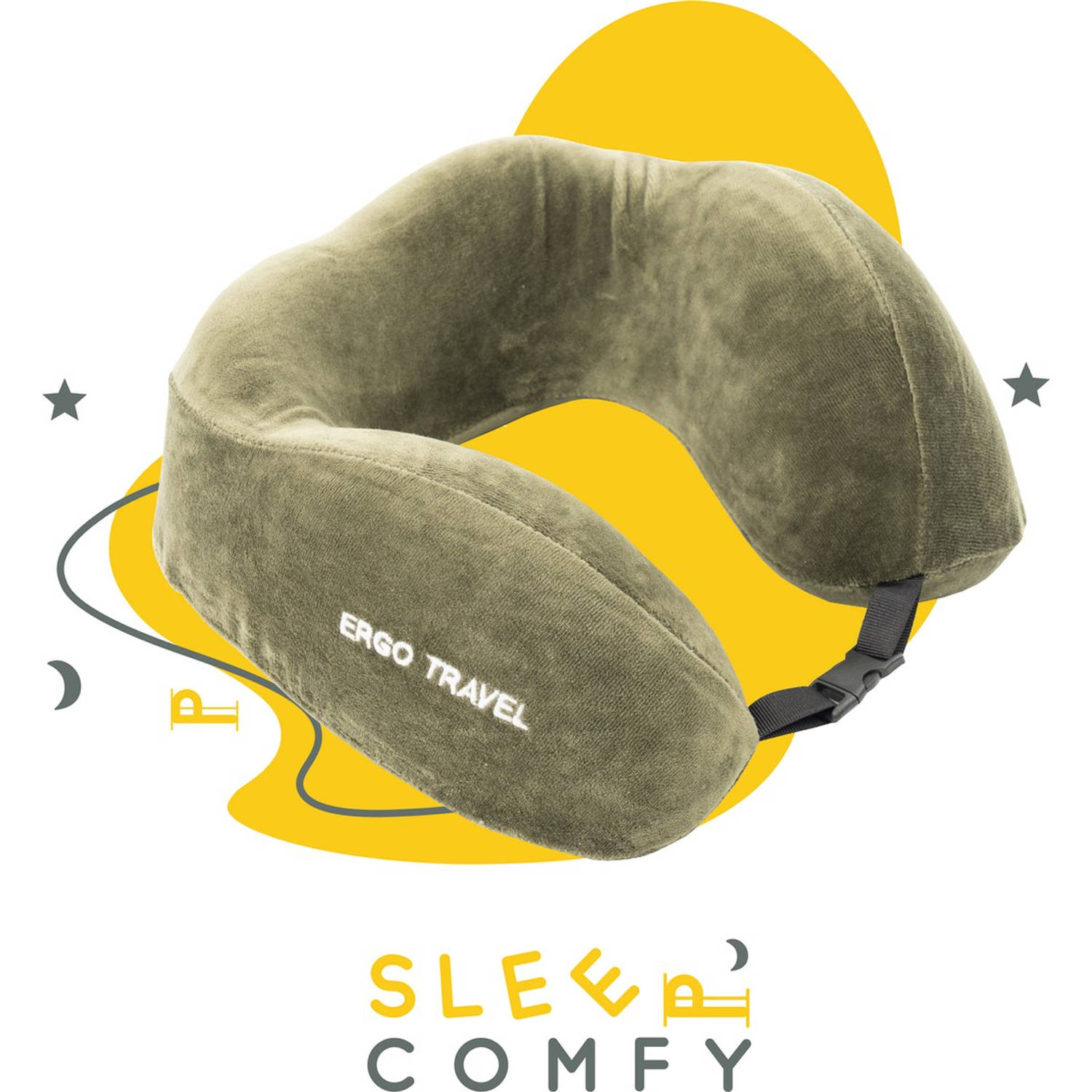 Sleep Comfy - Ergo Travel Serie - Nekkussen - Luxe Reiskussen - Neksteun - Traagschuim - Extreem comfortabel - Loden Groen - Memory Foam - Ergonomisch - Orthopedisch - Vliegtuig |