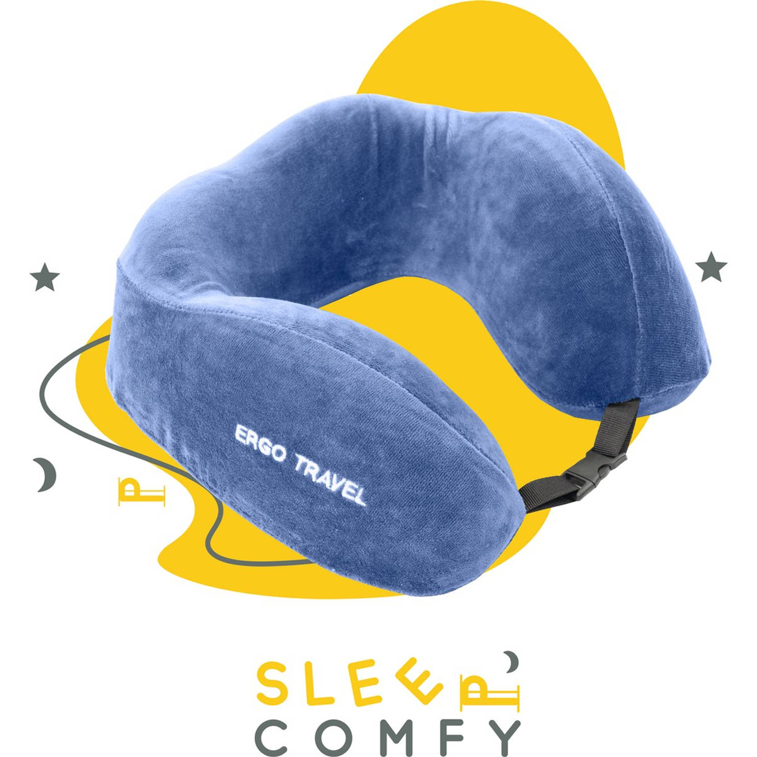 Sleep Comfy Ergo Travel Serie Luxe Reiskussen Traagschuim Blauw Memory Foam- Vliegtuig Auto Thuiswer