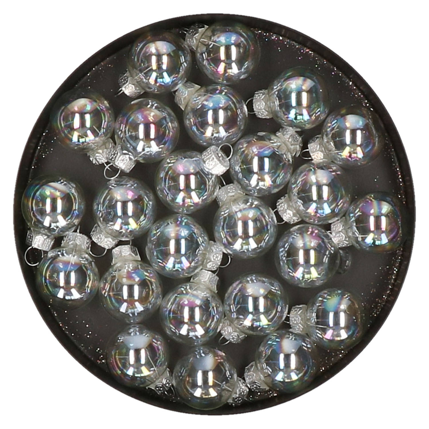 Othmar Decorations mini kerstballen van glas 24x transparant parelmoer 2,5 cm Kerstbal