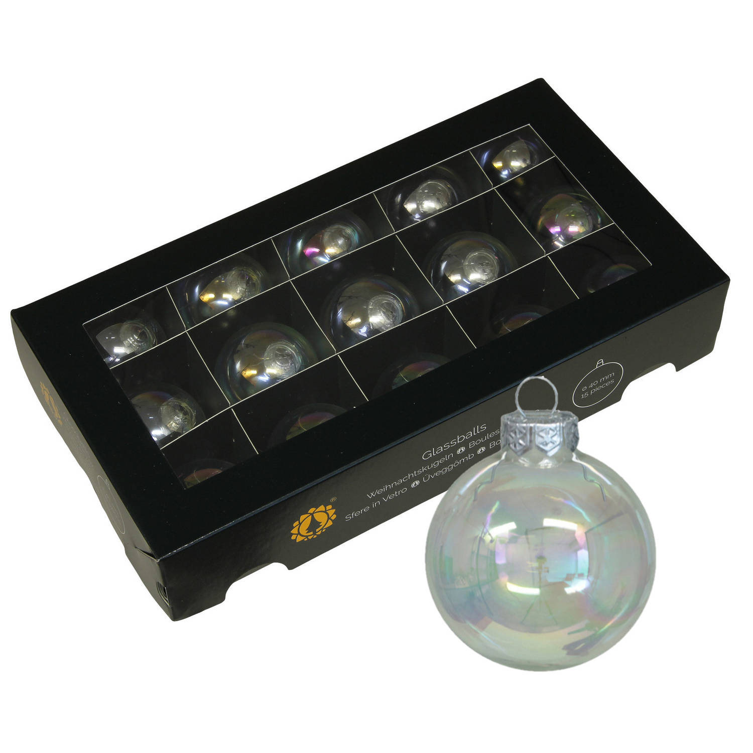 Kerstballen van glas 15x transparant parelmoer -4 cm -milieubewust Kerstbal