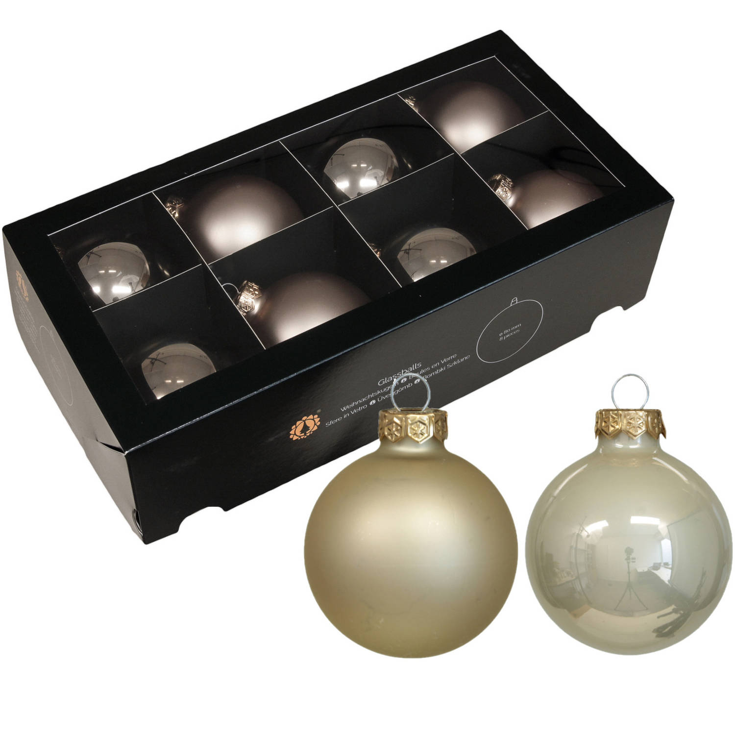 Kerstballen van glas 8x licht champagne 8 cm -milieubewust Kerstbal