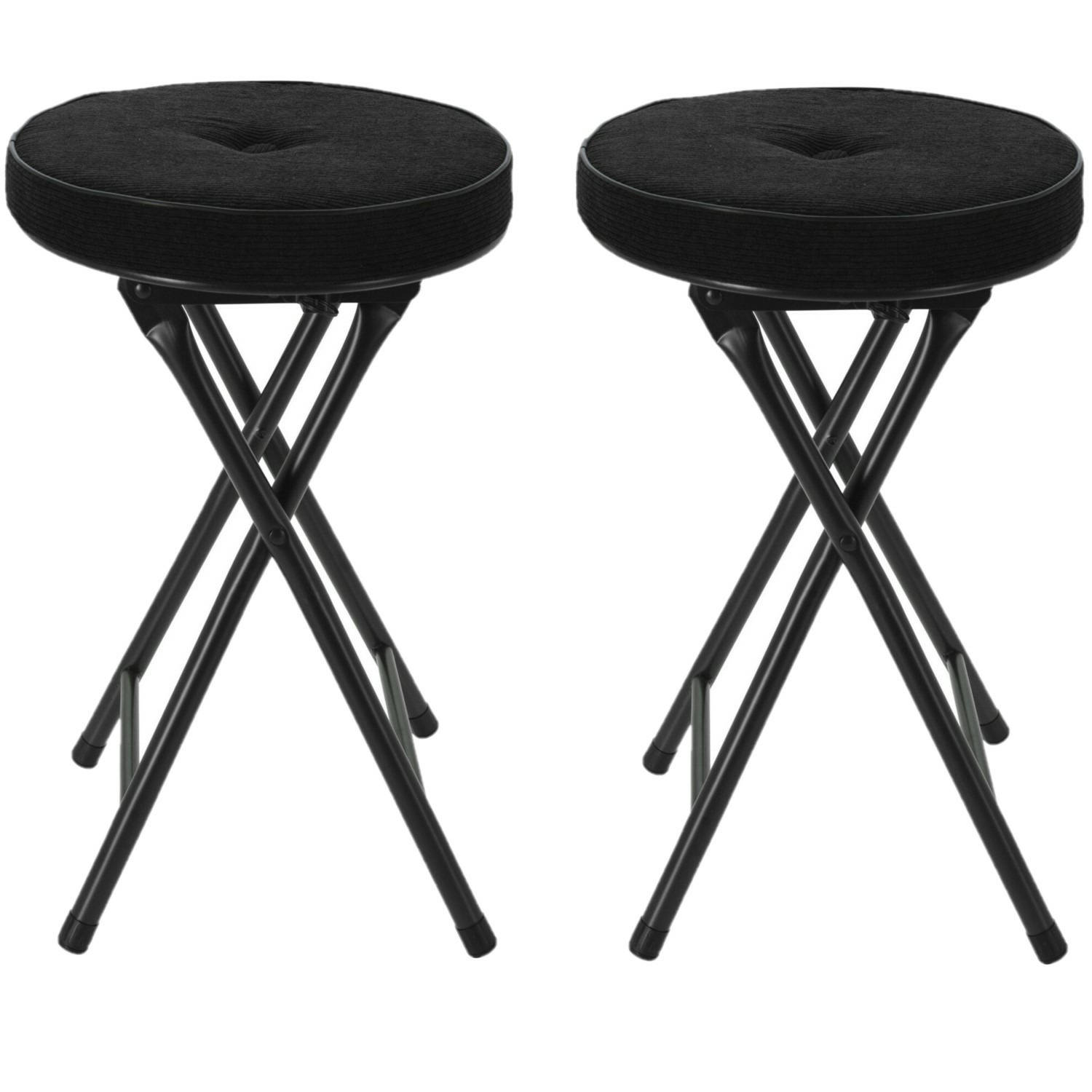 Home & Styling Bijzet krukje-stoel 2x Opvouwbaar zwart Ribcord D33 x H49 cm Krukjes