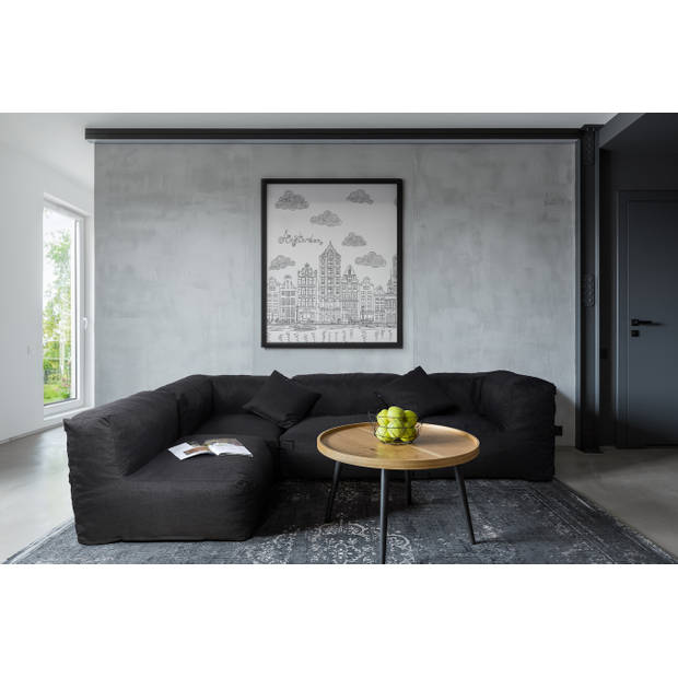 Feel Furniture - Binnen & Buiten bank - Odin - 5 Persoonsbank - Zwart - Met Hocker