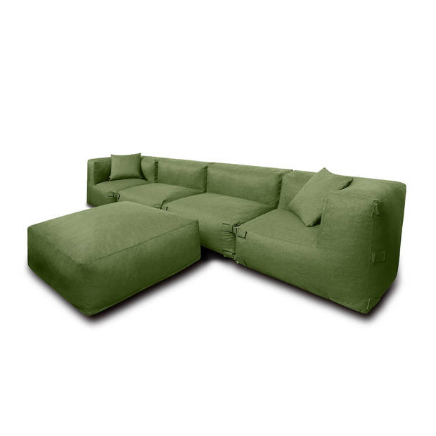 Feel Furniture - Binnen & Buiten bank - Odin - 4 Persoonsbank - Groen - Met Hocker