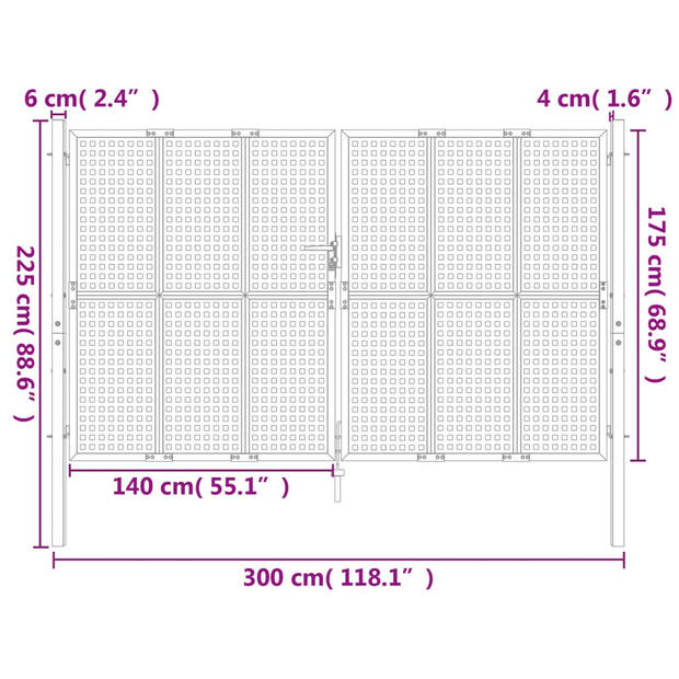 The Living Store Terraspoort - Antraciet - 300 x 225 cm (B x H) - Staal - 140 x 175 cm enkele poortpaneel - Met slot en