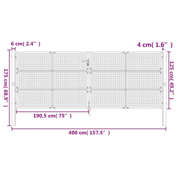 vidaXL Poort 400x175 cm staal antracietkleurig