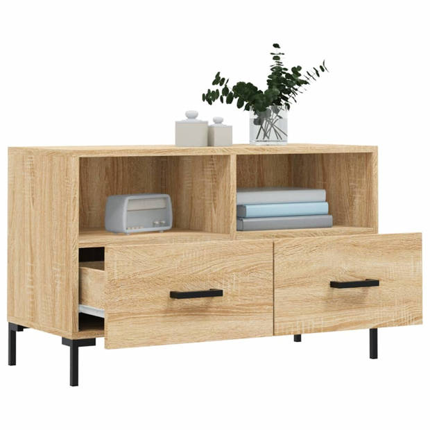 The Living Store TV-meubel Sonoma Eiken - 80 x 36 x 50 cm - Bewerkt hout en ijzer