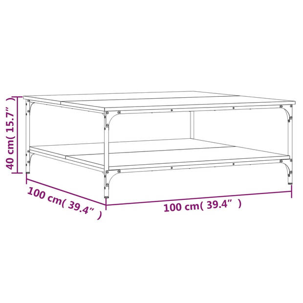 vidaXL Salontafel 100x100x40 cm bewerkt hout gerookt eikenkleurig