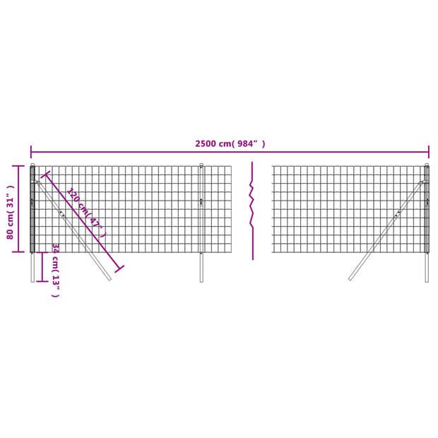 vidaXL Draadgaashek 0,8x25 m gegalvaniseerd staal groen