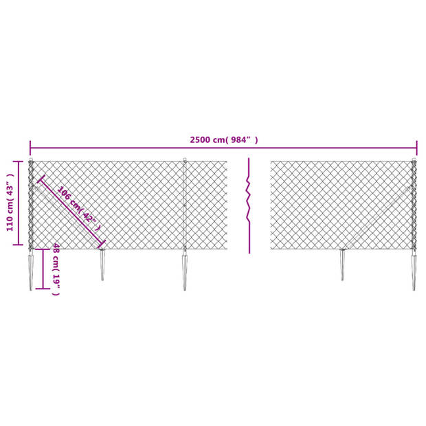 vidaXL Gaashek met grondankers 1,1x25 m antracietkleurig