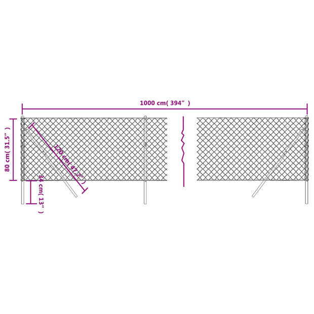 The Living Store Gaashek - 0.8 x 10m - Antraciet - Gegalvaniseerd staal met PVC-coating