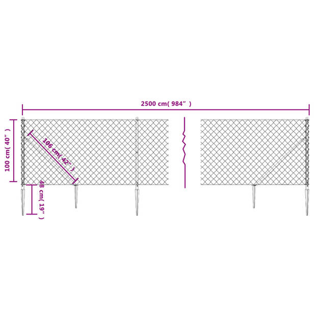 The Living Store Gaashek 1x25m - Staal - Groen - 60x60mm - 1.3/2.2mm - PVC-coating