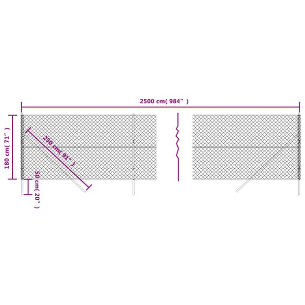 The Living Store Gaashek 1.8 x 25 m - Zilver - Gegalvaniseerd staal met PVC-coating