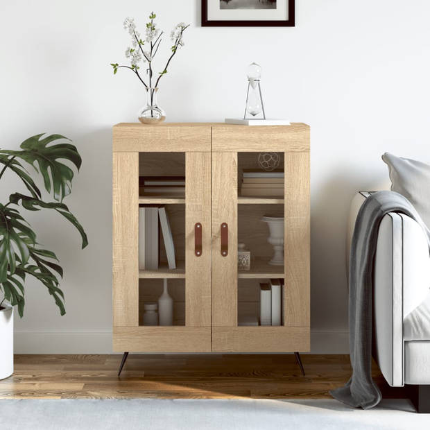 The Living Store Dressoir Siena - Kast - 69.5 x 34 x 90 cm - Sonoma eiken - Metaal - glas