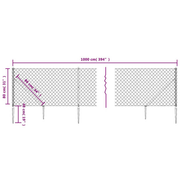 vidaXL Gaashek met grondankers 0,8x10 m antracietkleurig