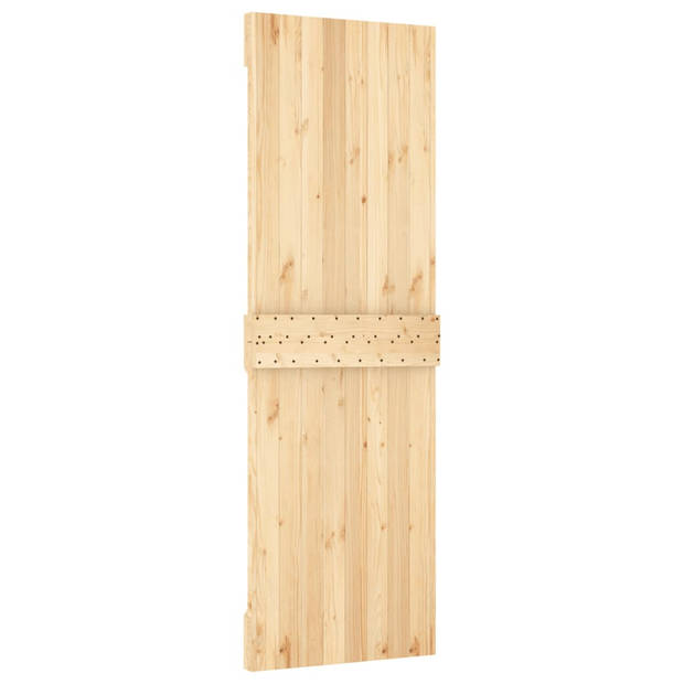 The Living Store Schuifdeur Massief Grenenhout - 70 x 3.6 x 210 cm - Zwart Hardwareset